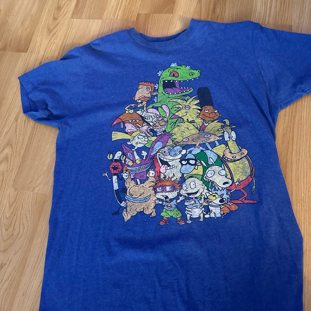 Blue Nickelodeon Graphic T-Shirt with Cartoon Characters